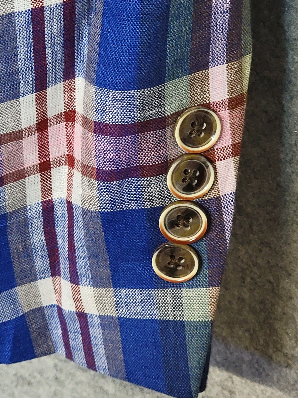 TALLIA Slim Fit Blue Multi-Color Plaid 100% Linen Sport Coat 42R - Picture 8 of 16